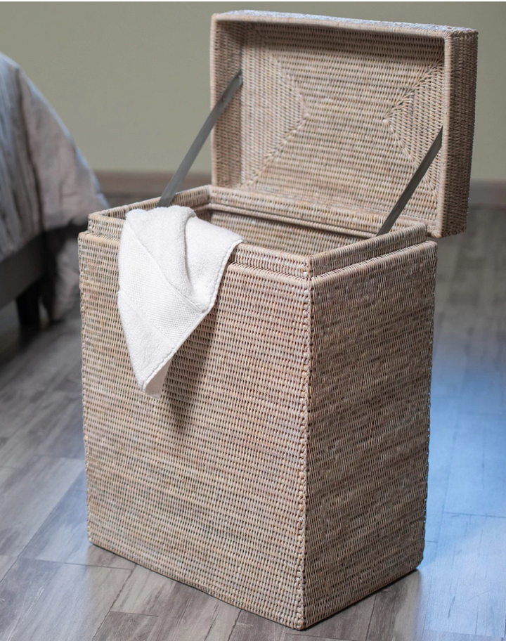 Rectangular Rattan Laundry Hamper with Hinged Lid