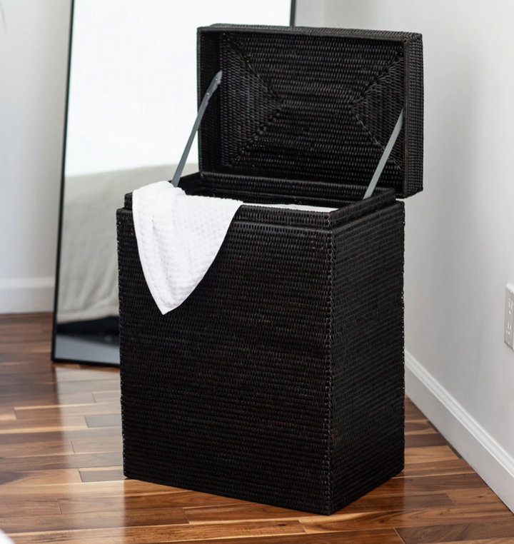 Rectangular Rattan Laundry Hamper with Hinged Lid