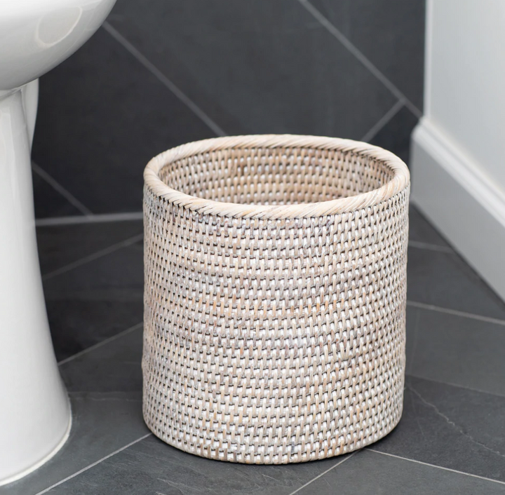 Petite Round Rattan Wastebasket