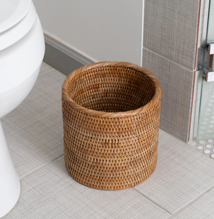 Petite Round Rattan Wastebasket