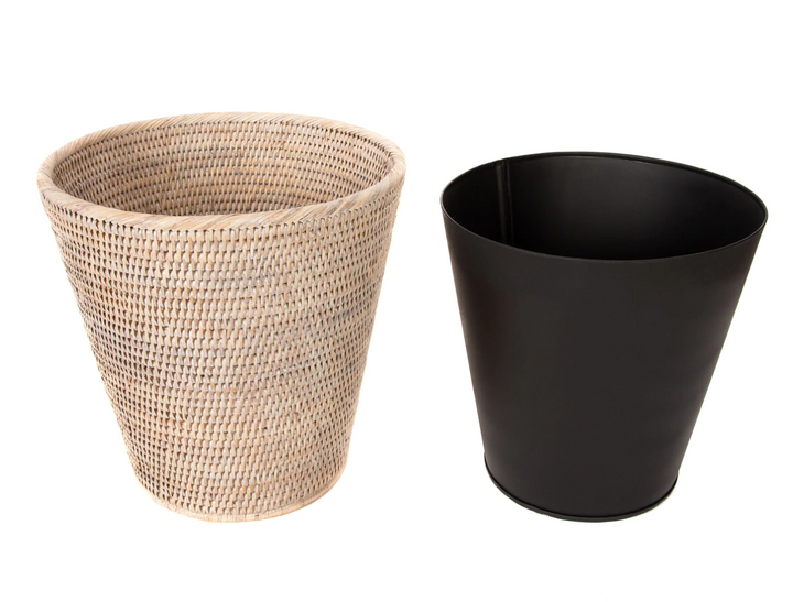 Round Tapered Rattan Wastebasket with Metal Liner