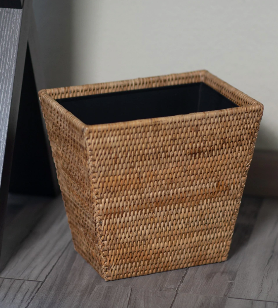 Square Tapered Rattan Wastebasket with Metal Liner – Signature