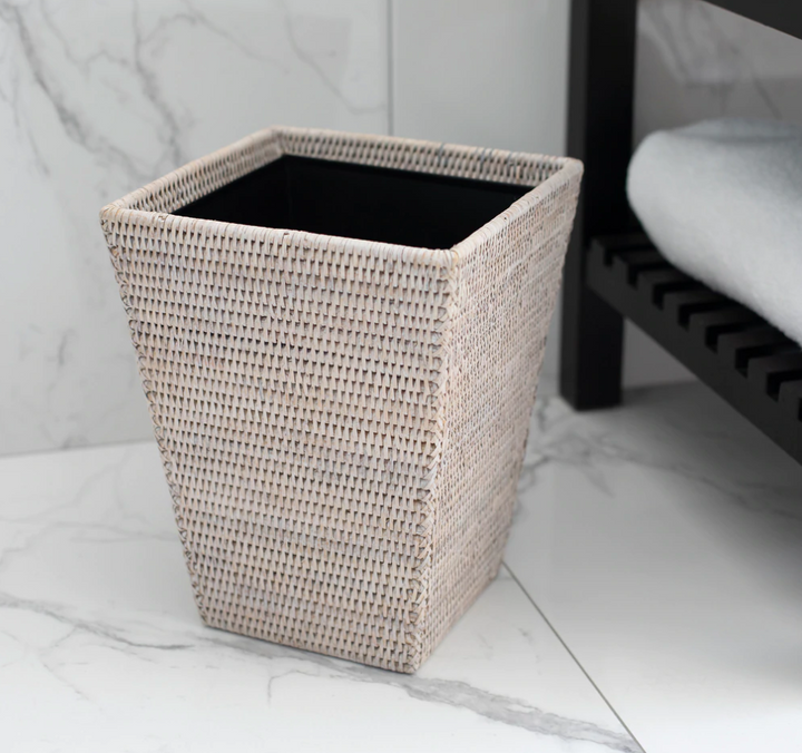 Square Tapered Rattan Wastebasket with Metal Liner
