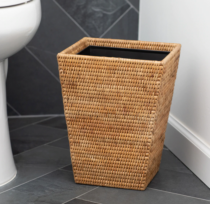 Square Tapered Rattan Wastebasket with Metal Liner