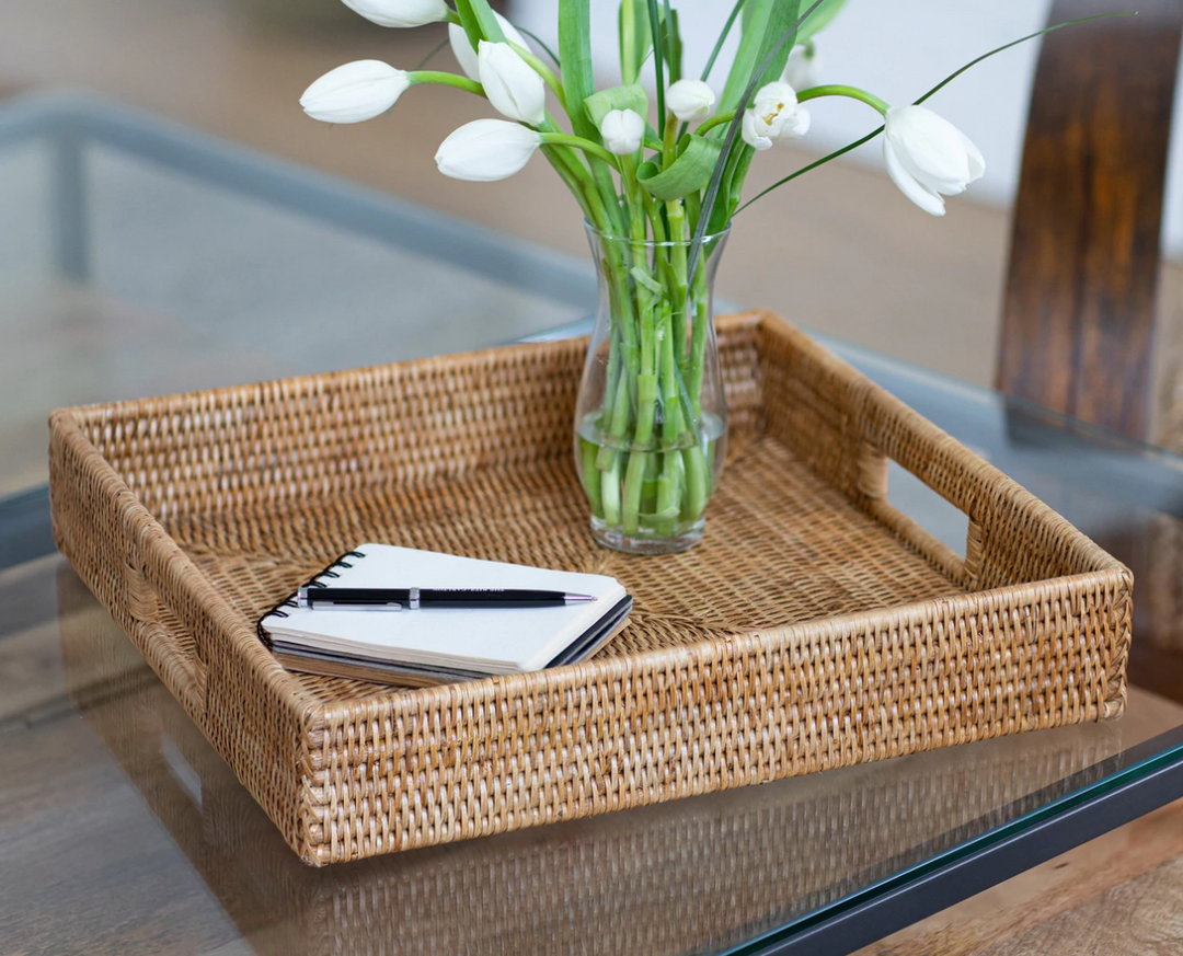 Square Rattan Tray with Cutout Handles (4 Sizes)