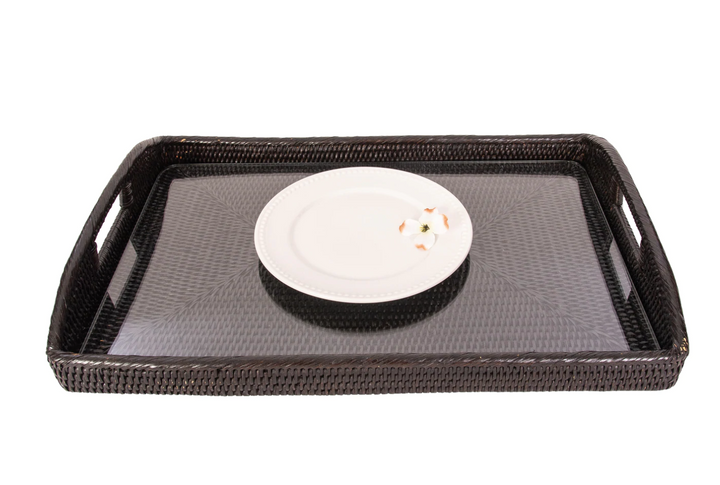 Rectangular Rattan Tray with Glass Insert (3 Sizes)