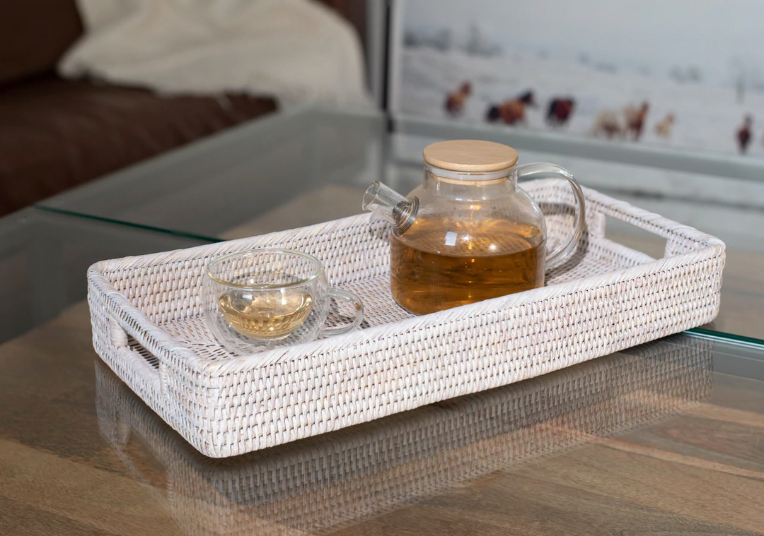 Rectangular Rattan Tray with Rounded Corners