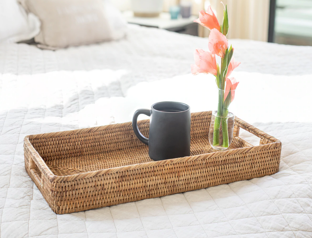 Rectangular Rattan Tray with Rounded Corners