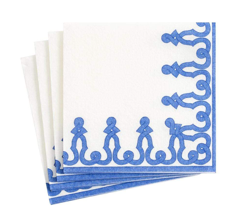 Paper Linen Cocktail Napkins, Dassin Passimenterie in Rivera Blue