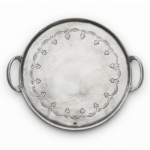 Vintage Pewter Round Tray With Handles By Arte Italica